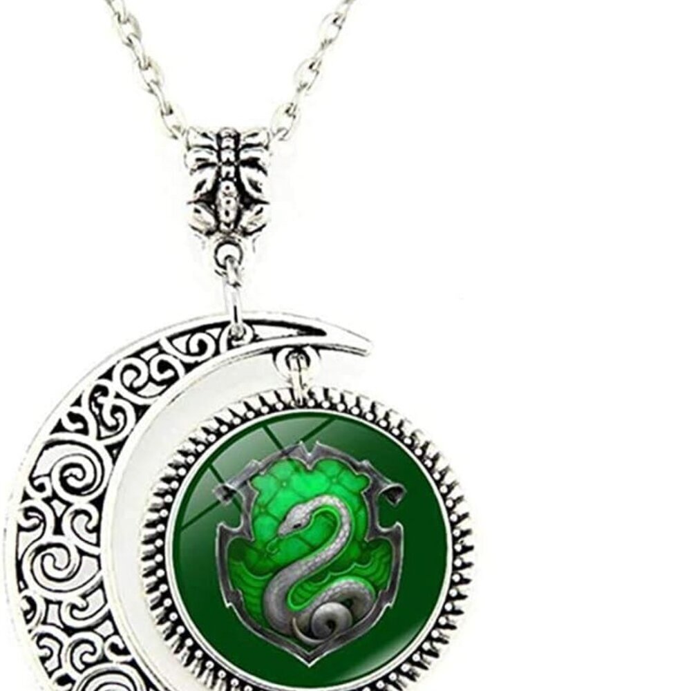 Moon Pendant Snake Green Siver Charm Crescent Neckace Jewery Gift